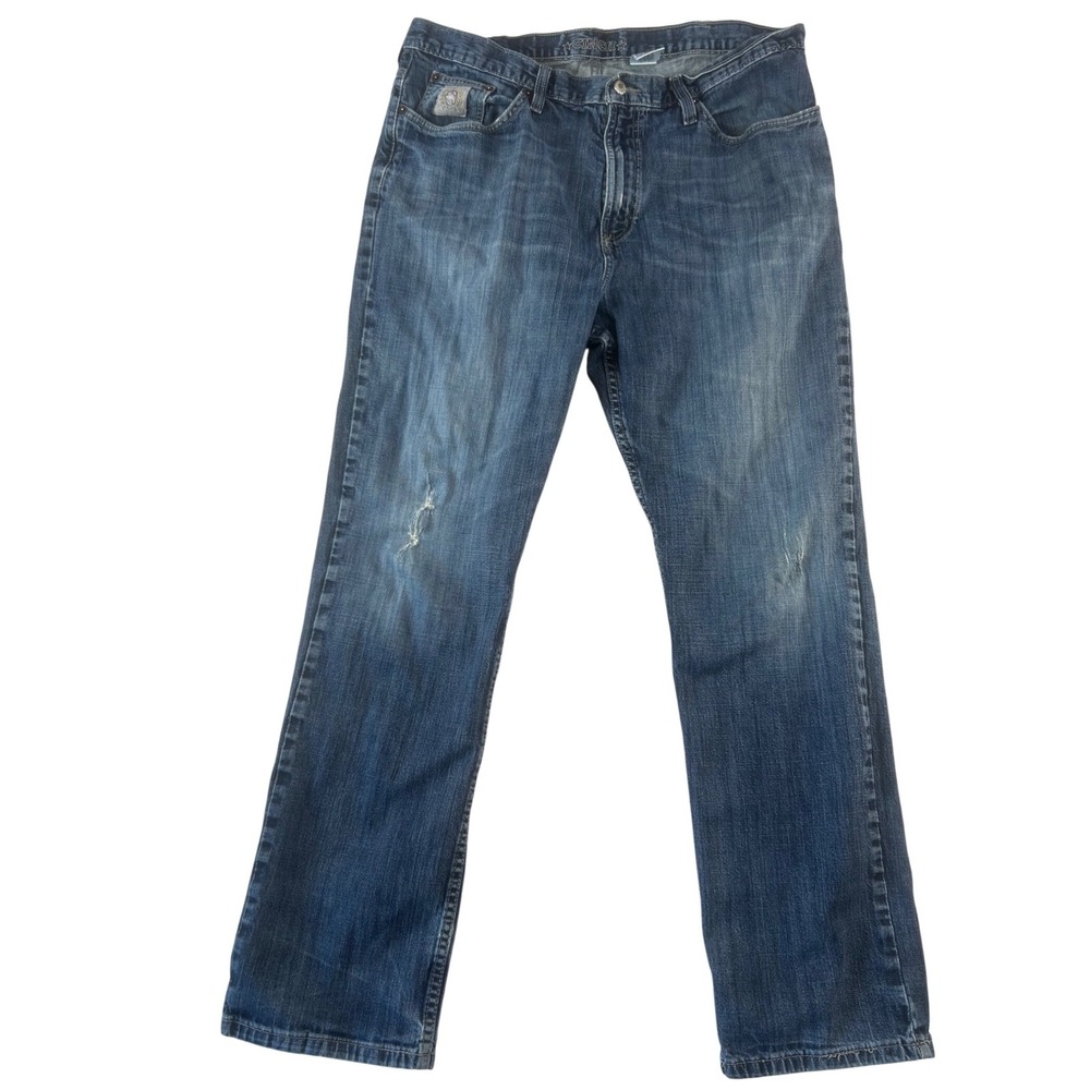 Cinch Mens MB98034007 Blue Distressed Straight Leg Stretch Jeans 38x32